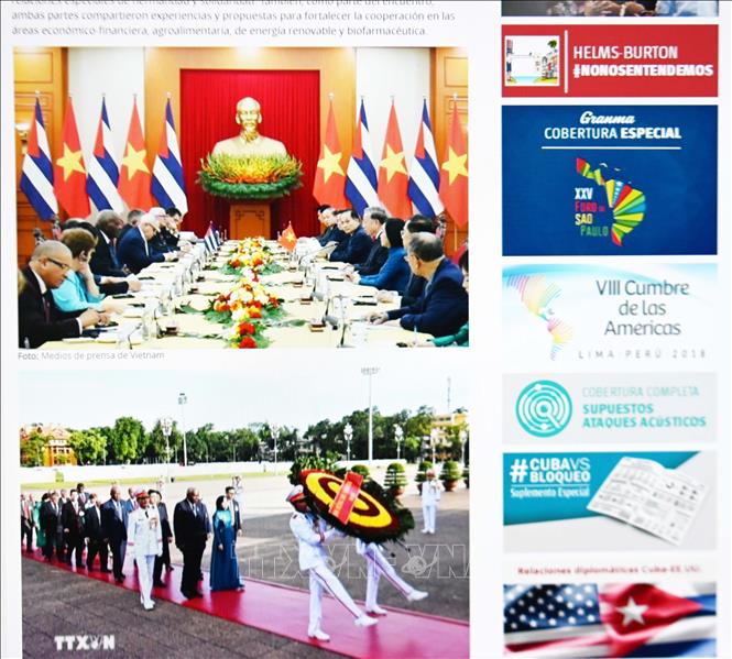 Báo Granma - Cơ quan ngôn luận của Đảng Cộng sản Cuba - đánh giá cao chuyến thăm Việt Nam của Chủ tịch Quốc hội Cuba. Ảnh chụp màn hình: Việt Hùng/PV TTXVN tại Cuba