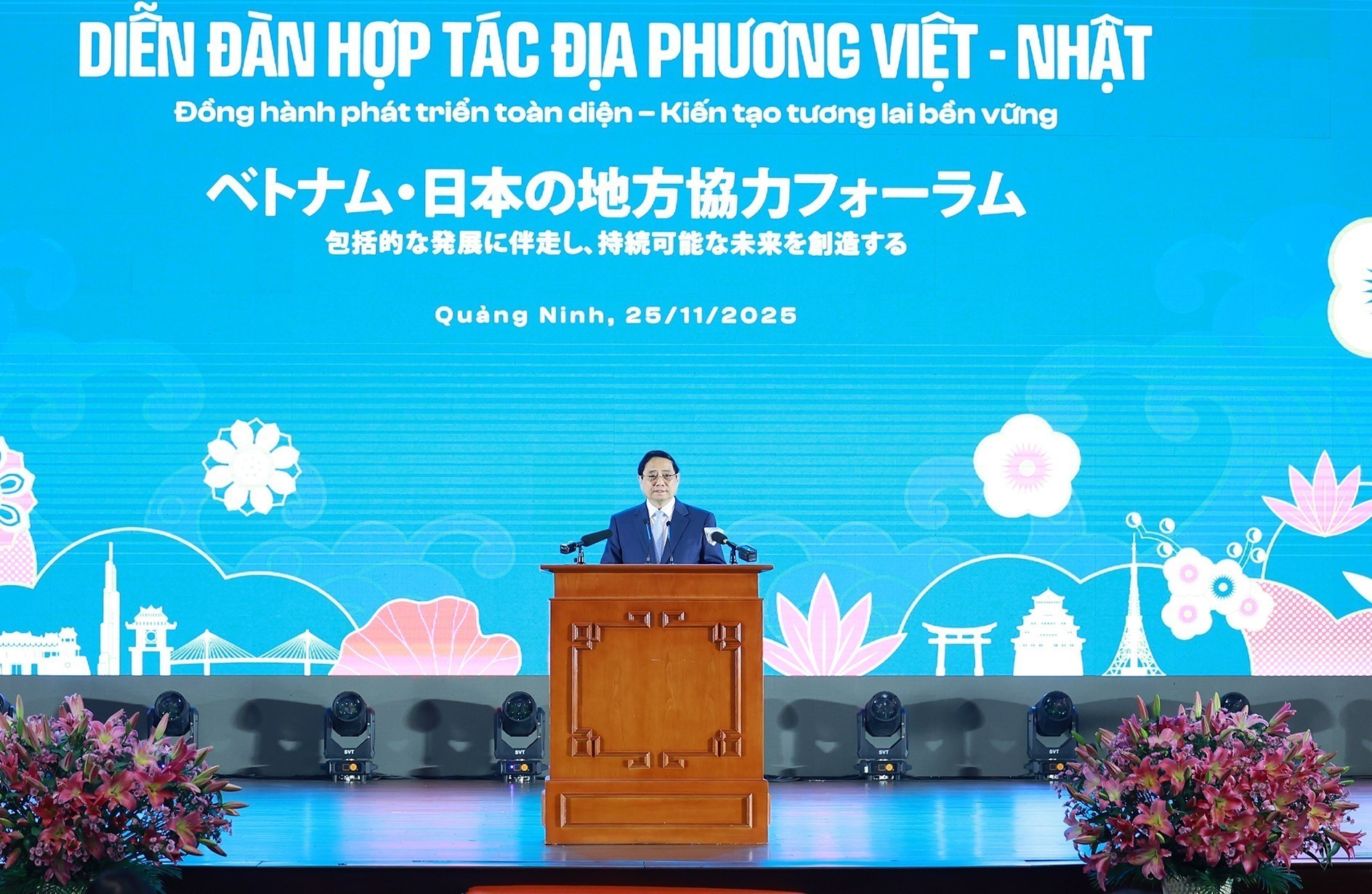 Thủ tướng Phạm Minh Chính phát biểu tại Diễn đàn hợp tác địa phương Việt Nam-Nhật Bản. Ảnh: Dương Giang-TTXVN